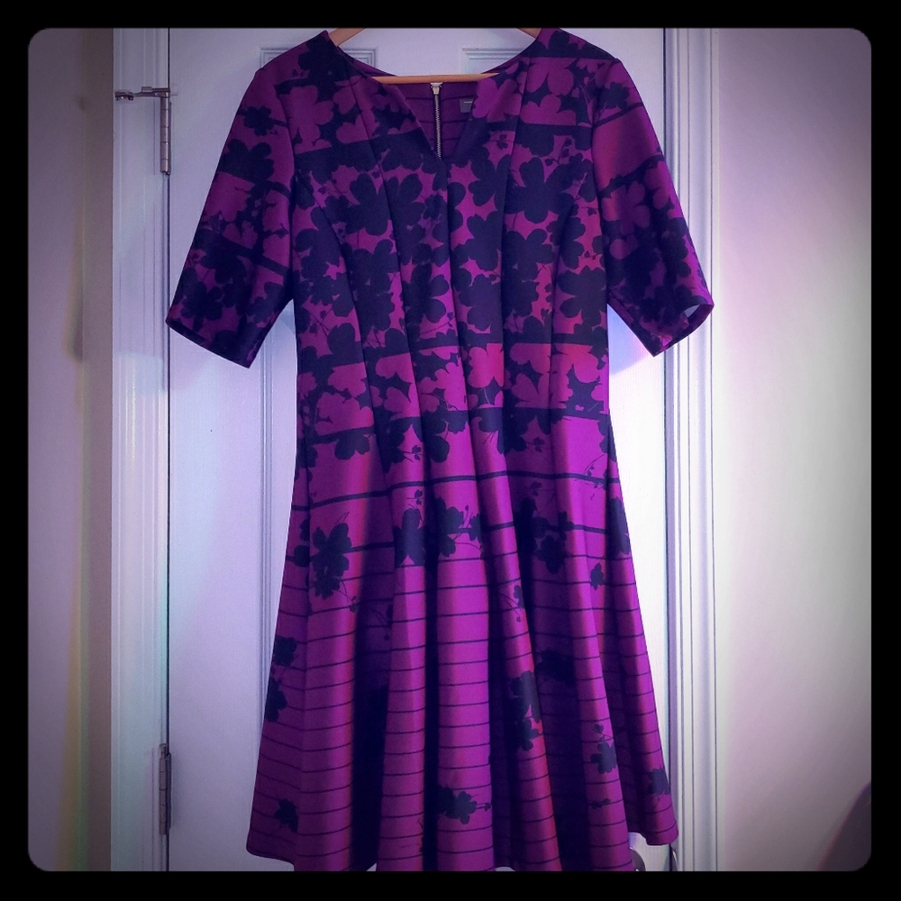 Melonie Purple & Black, Floral Fit & Flare Dress